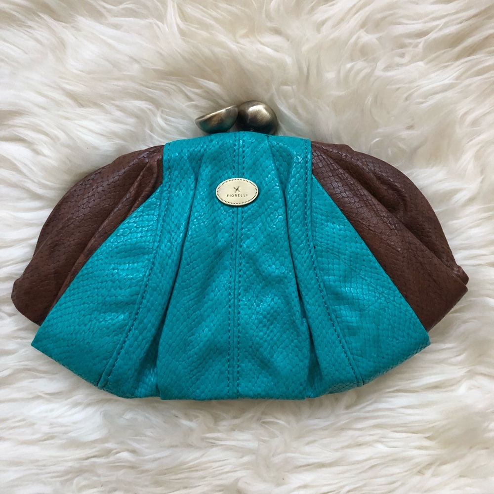 FIORELLI BROWN AND TURQUOISE BLUE CLUTCH BAG